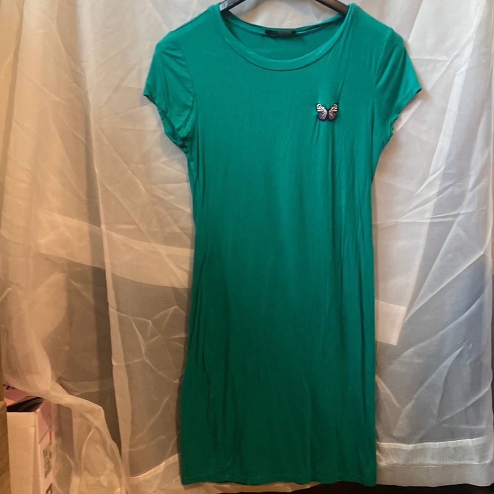 Green tee shirt dress with butterfly